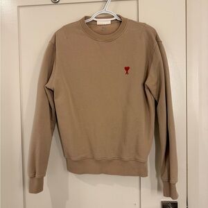 Ami Alexandre Mattiussi Beige Sweater with Red Logo